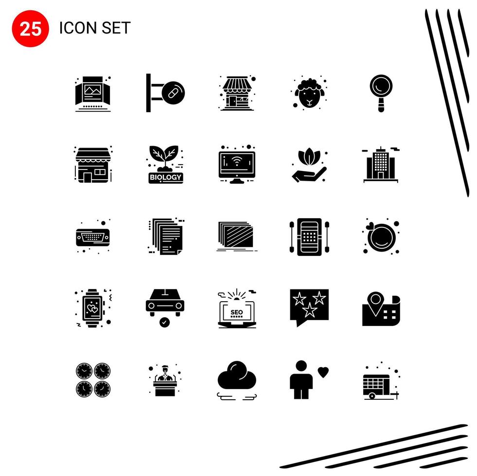 Universal Icon Symbols Group of 25 Modern Solid Glyphs of search lamb medicine easter market Editable Vector Design Elements