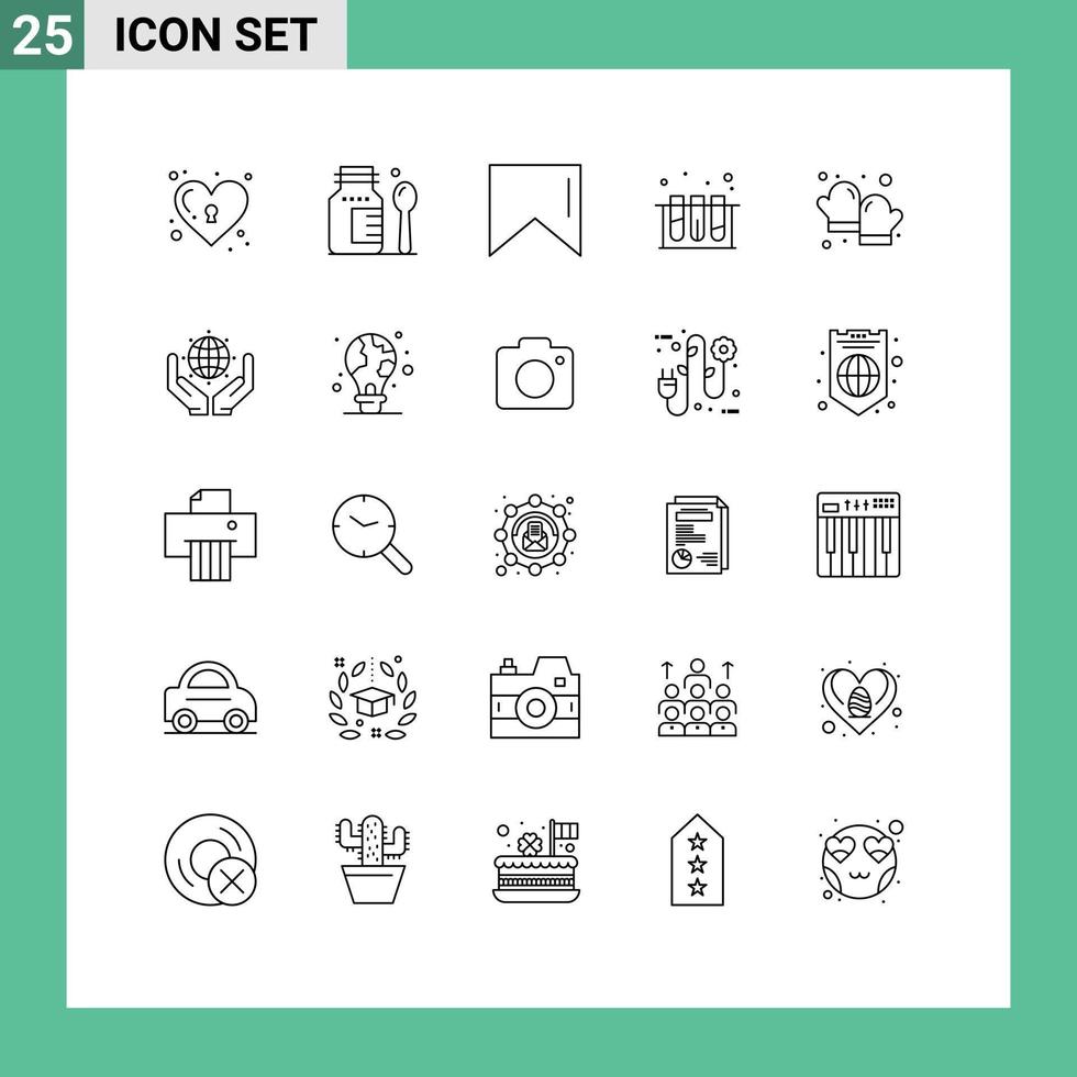 Set of 25 Vector Lines on Grid for green cooking flag baking tub Editable Vector Design Elements