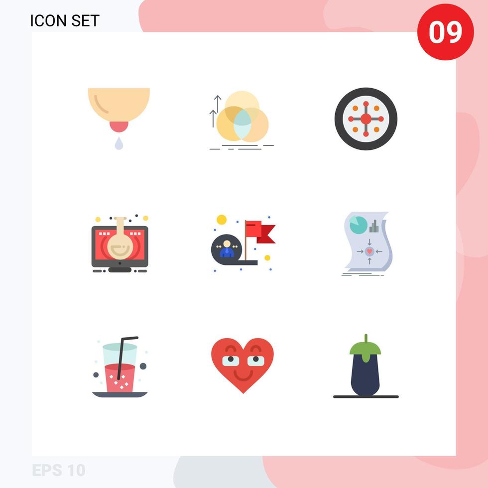Pack of 9 Modern Flat Colors Signs and Symbols for Web Print Media such as monitor education measurement elearning holiday Editable Vector Design Elements