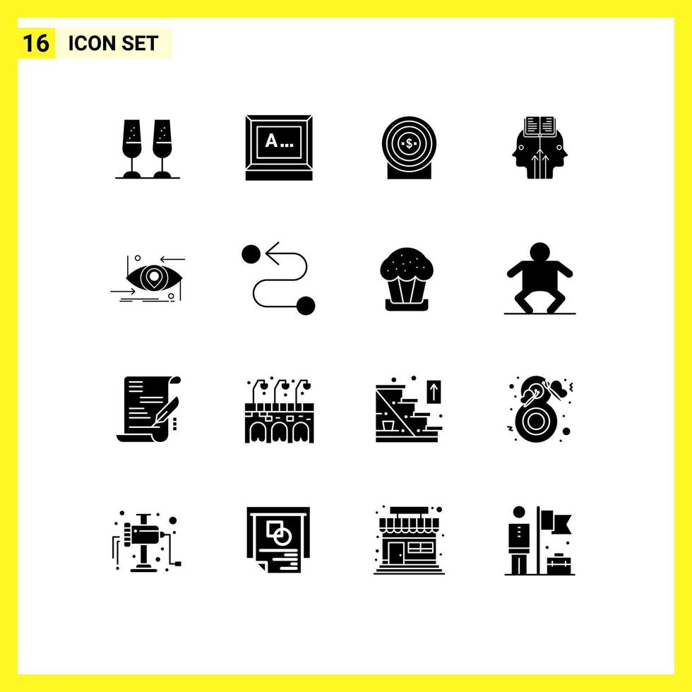 User Interface Pack of 16 Basic Solid Glyphs of future man target programming mind Editable Vector Design Elements