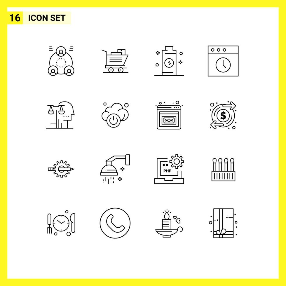 User Interface Pack of 16 Basic Outlines of judgment court electricity choice history Editable Vector Design Elements