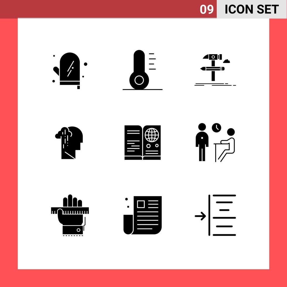 Pack of 9 creative Solid Glyphs of id sad develop melancholy grief Editable Vector Design Elements