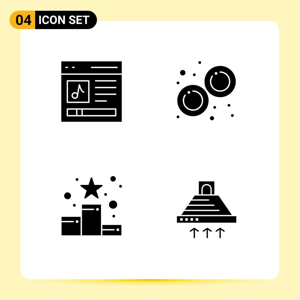 Modern Set of 4 Solid Glyphs Pictograph of communication achievement music lab position star Editable Vector Design Elements