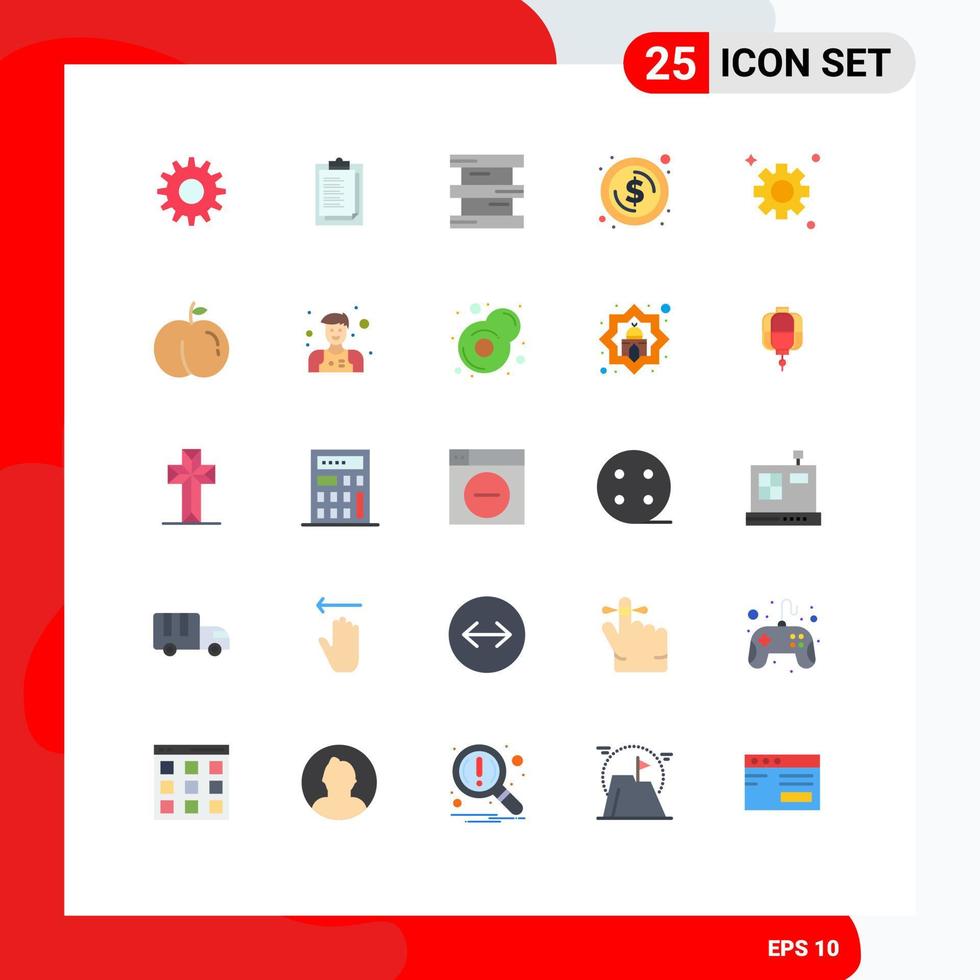 Set of 25 Modern UI Icons Symbols Signs for cogs gear biology money coin Editable Vector Design Elements