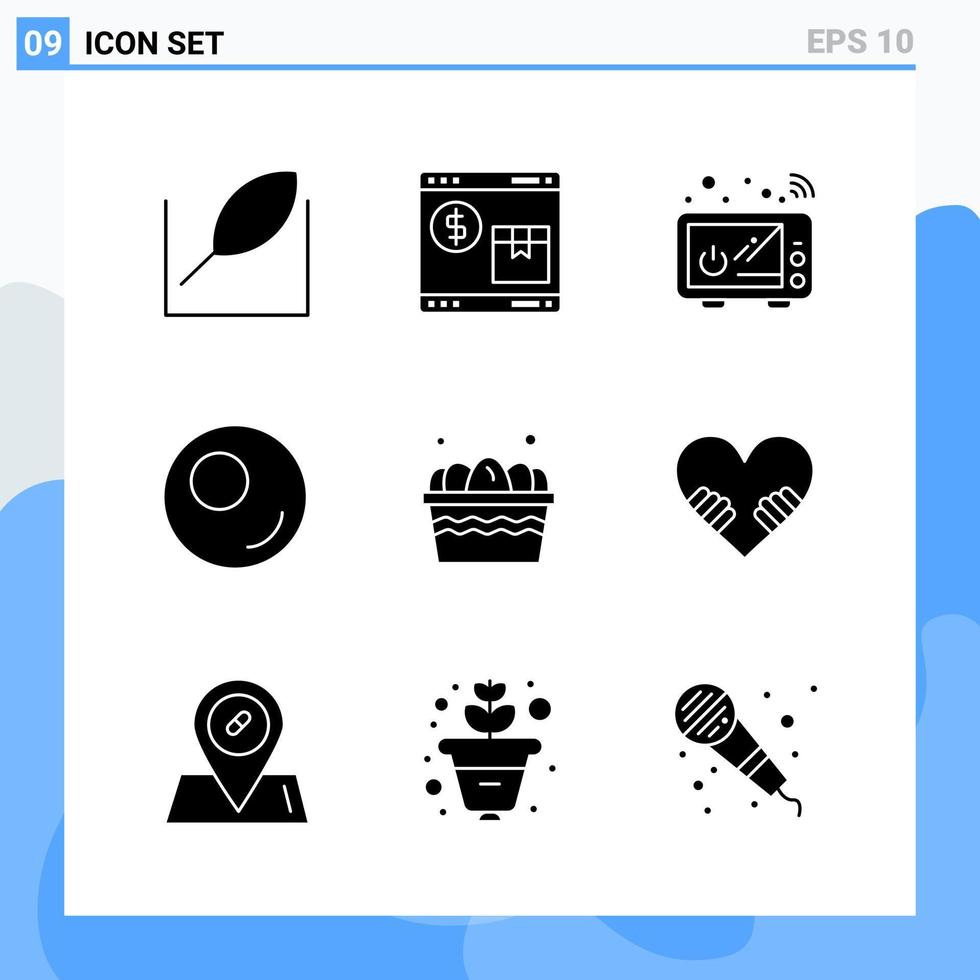 Modern 9 solid style icons Glyph Symbols for general use Creative Solid Icon Sign Isolated on White Background 9 Icons Pack Creative Black Icon vector background
