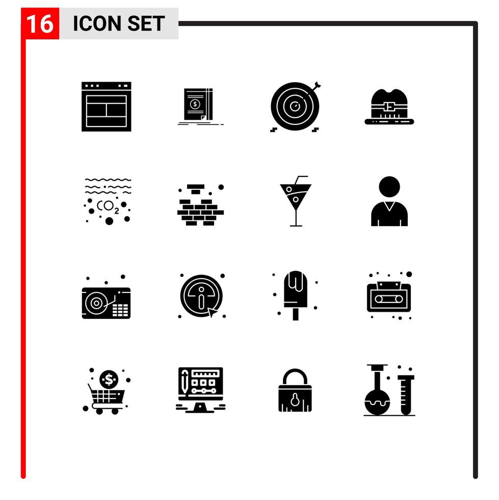 Modern Set of 16 Solid Glyphs and symbols such as gas hat novel cap financial Editable Vector Design Elements