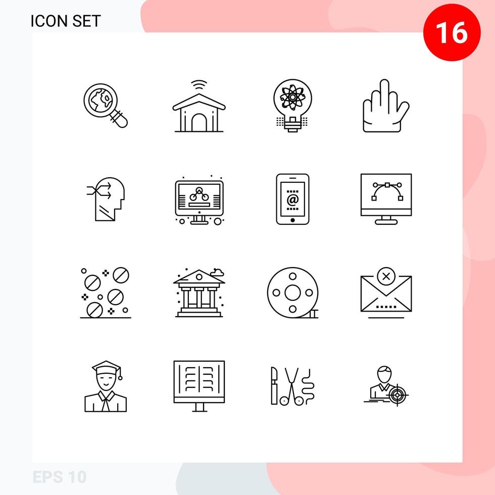 16 Universal Outlines Set for Web and Mobile Applications brian mental chang innovation stop gesture Editable Vector Design Elements