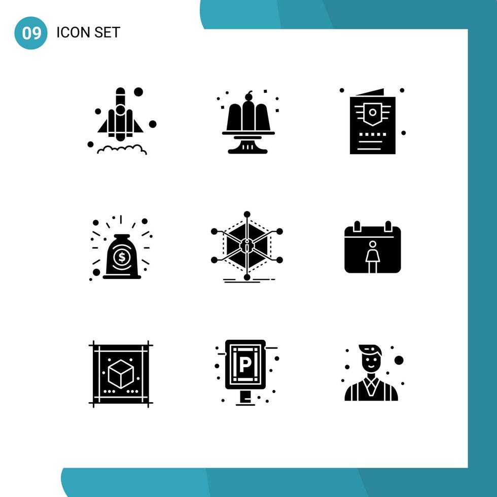 9 User Interface Solid Glyph Pack of modern Signs and Symbols of info data passport deal collaboration Editable Vector Design Elements