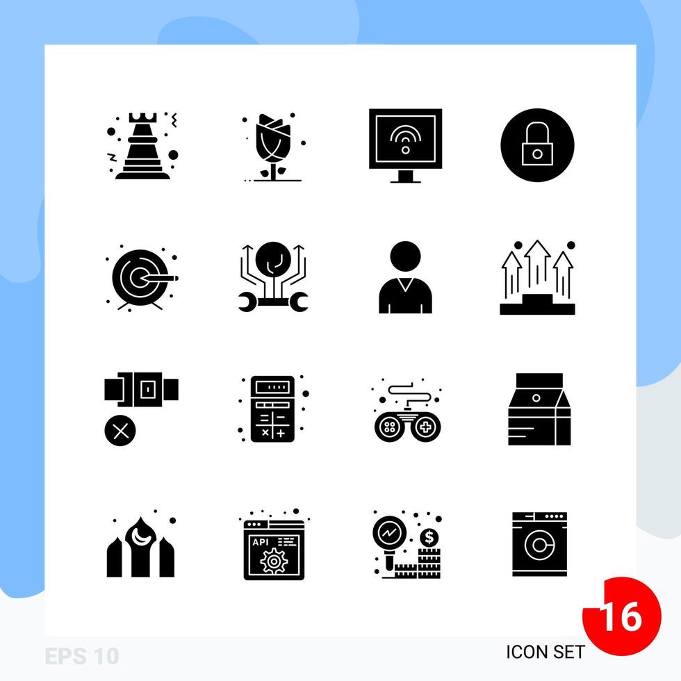 Modern Pack of 16 Icons Solid Glyph Symbols isolated on White Backgound for Website designing Creative Black Icon vector background