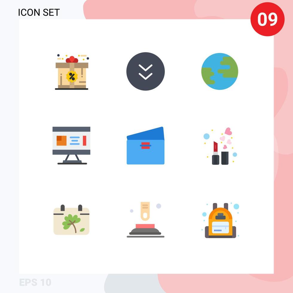 Flat Color Pack of 9 Universal Symbols of debit planning earth design blueprint Editable Vector Design Elements