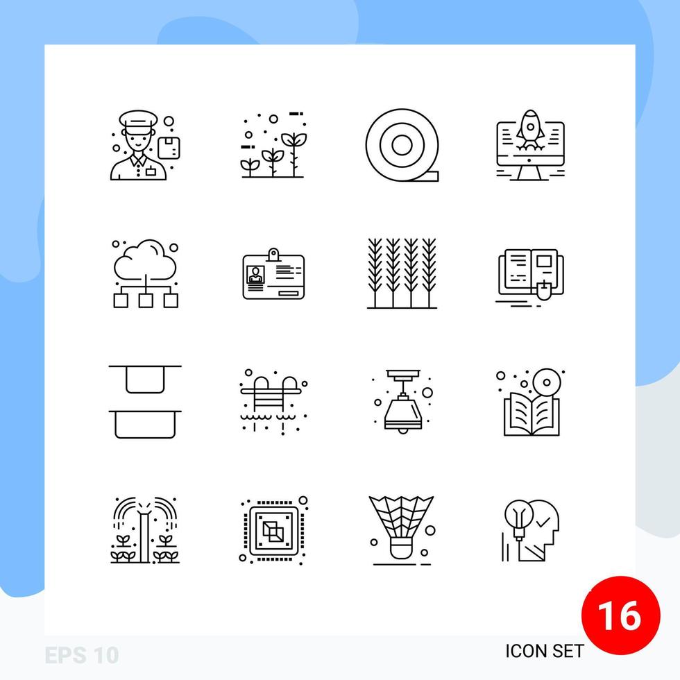 Set of 16 Commercial Outlines pack for identity pass computer internet network Editable Vector Design Elements