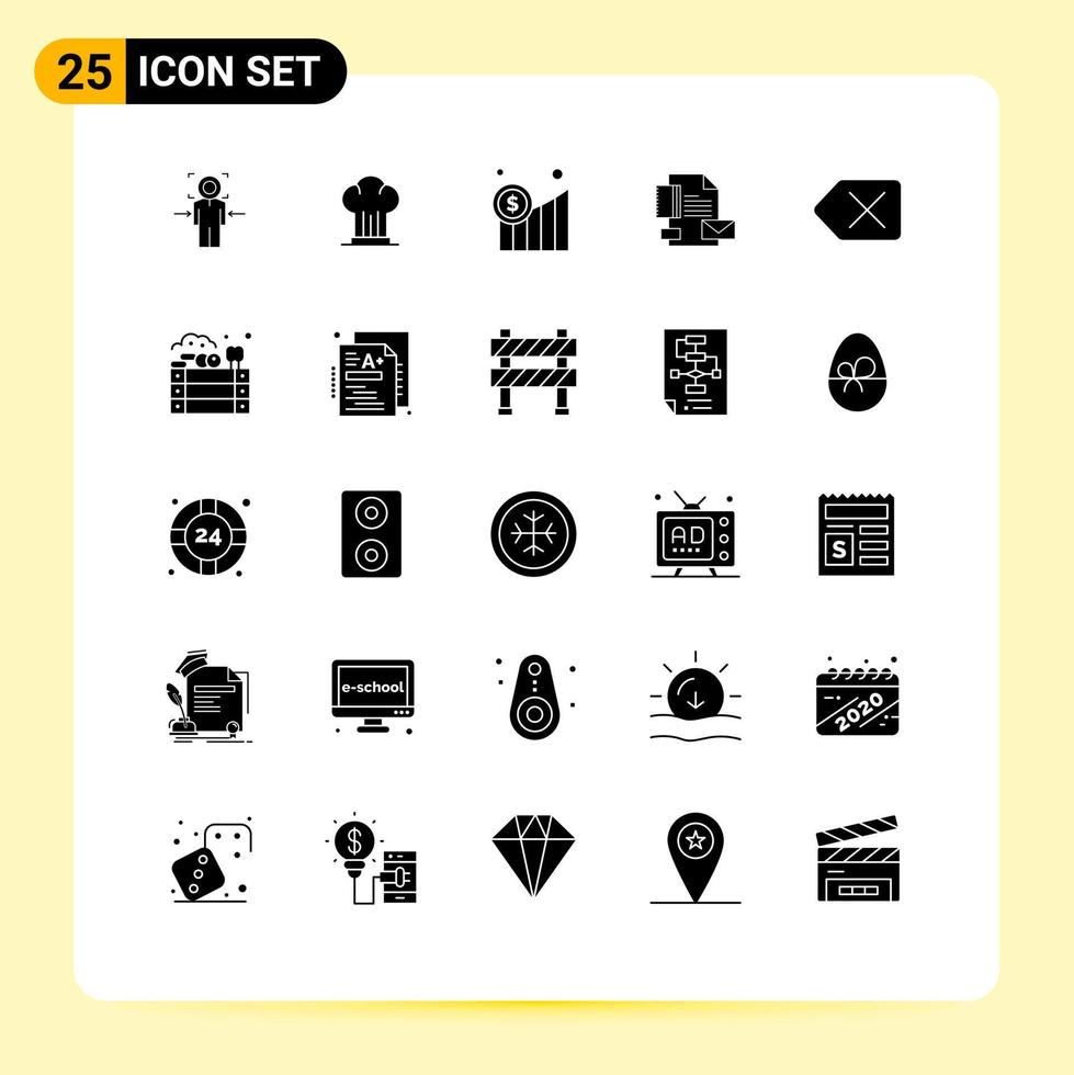 Set of 25 Vector Solid Glyphs on Grid for company brand hat branding graph Editable Vector Design Elements