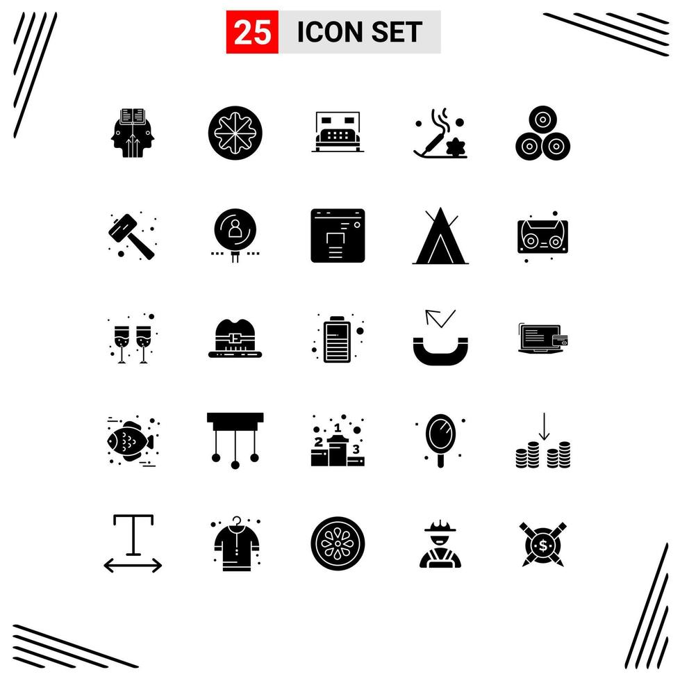 User Interface Pack of 25 Basic Solid Glyphs of farm incense stick vitamin beauty service Editable Vector Design Elements