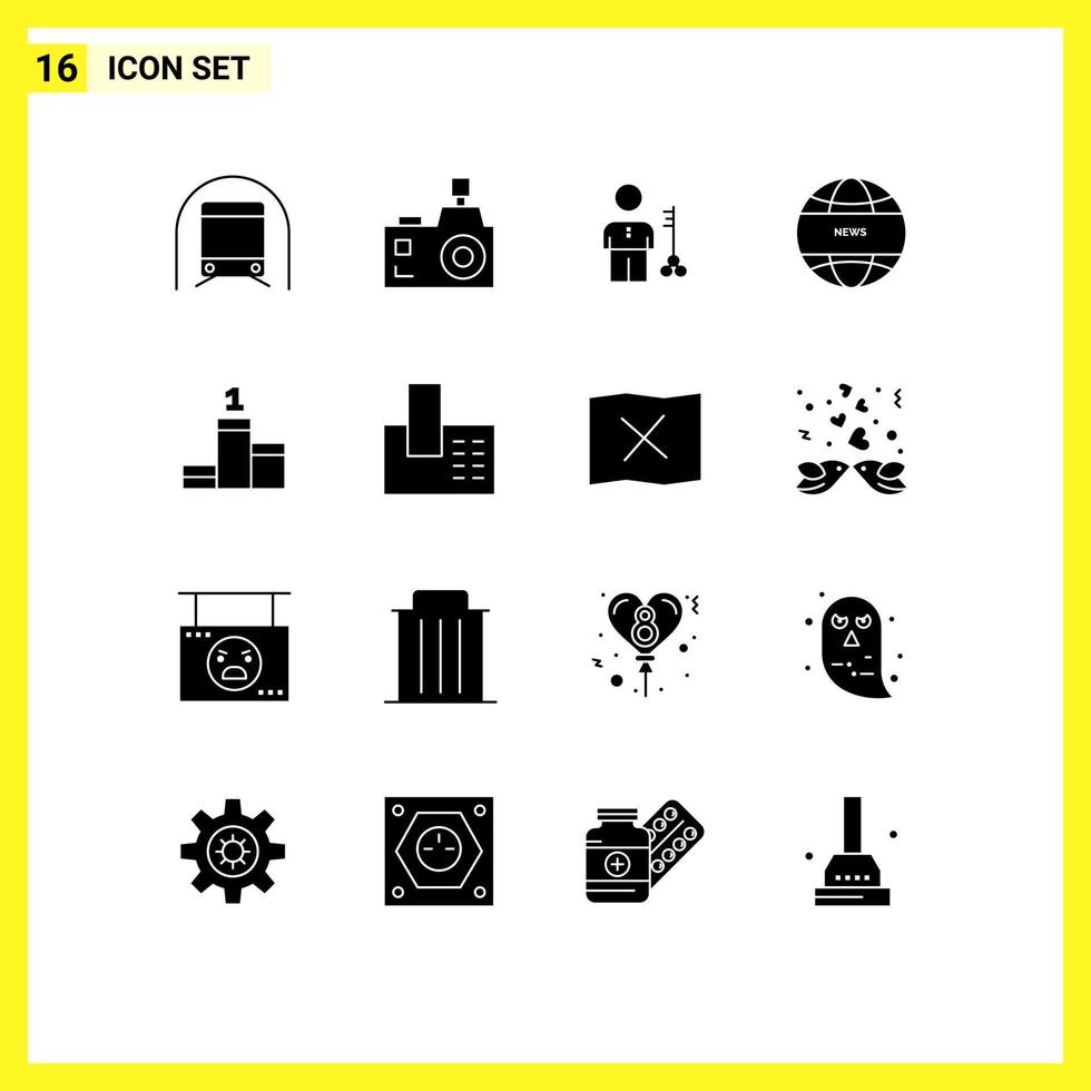 Solid Glyph Pack of 16 Universal Symbols of global communication provider photographer person lock Editable Vector Design Elements