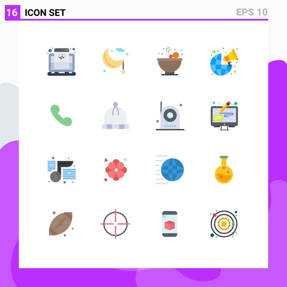 Group of 16 Flat Colors Signs and Symbols for mobile worldwide ramadan marketing broadcast Editable Pack of Creative Vector Design Elements