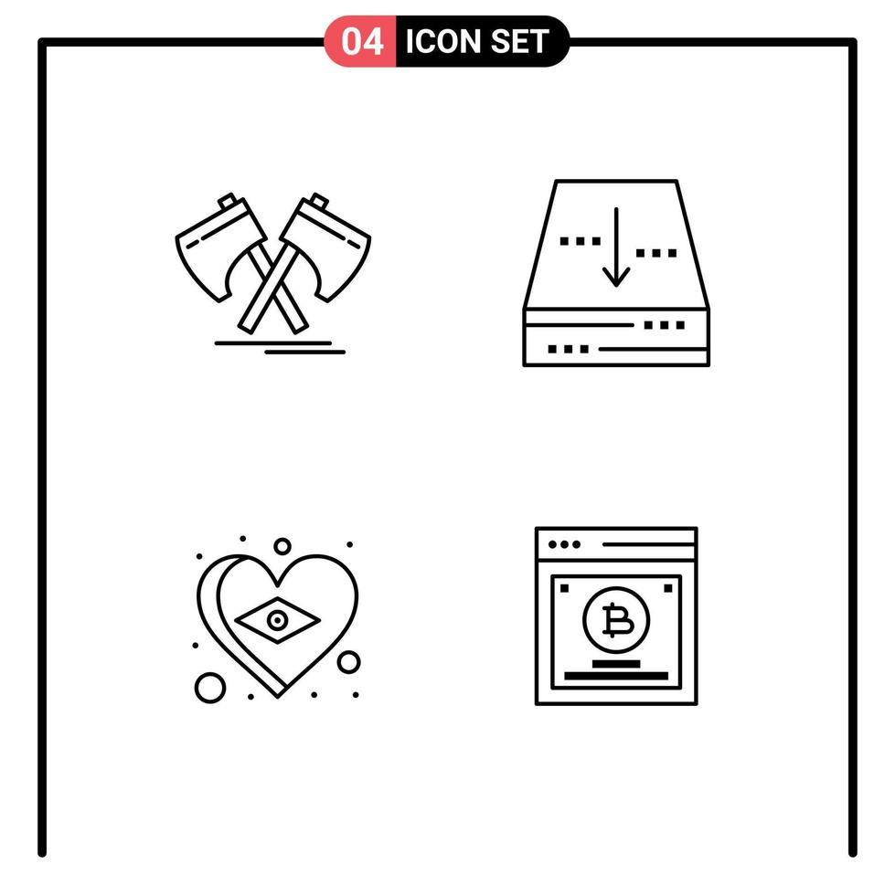 Set of 4 Modern UI Icons Symbols Signs for axe brazil cutter box heart Editable Vector Design Elements