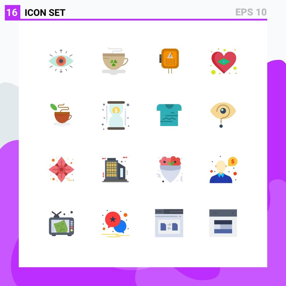 paquete de color plano de interfaz de usuario de 16 de signos y símbolos modernos de copa amor voltaje corazón brasil paquete editable de elementos creativos de diseño de vectores