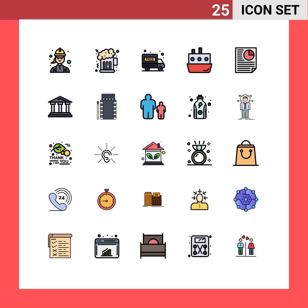 Stock Vector Icon Pack of 25 Line Signs and Symbols for document transport delivery truck traffic car Editable Vector Design Elements