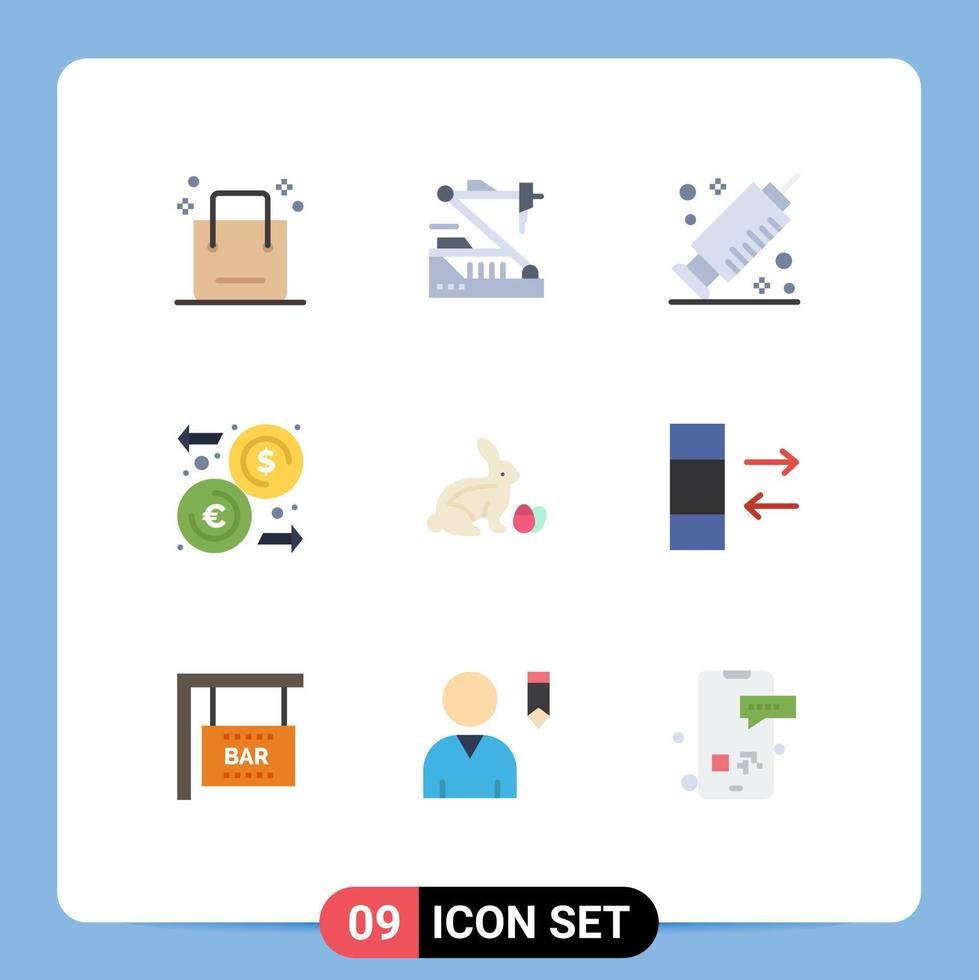 Group of 9 Modern Flat Colors Set for robbit money robot euro vaccine Editable Vector Design Elements