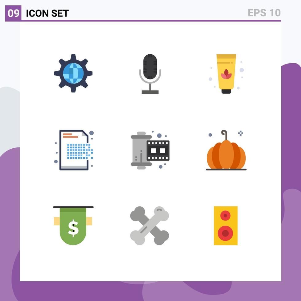 Editable Vector Line Pack of 9 Simple Flat Colors of film erasure microphone encryption data Editable Vector Design Elements