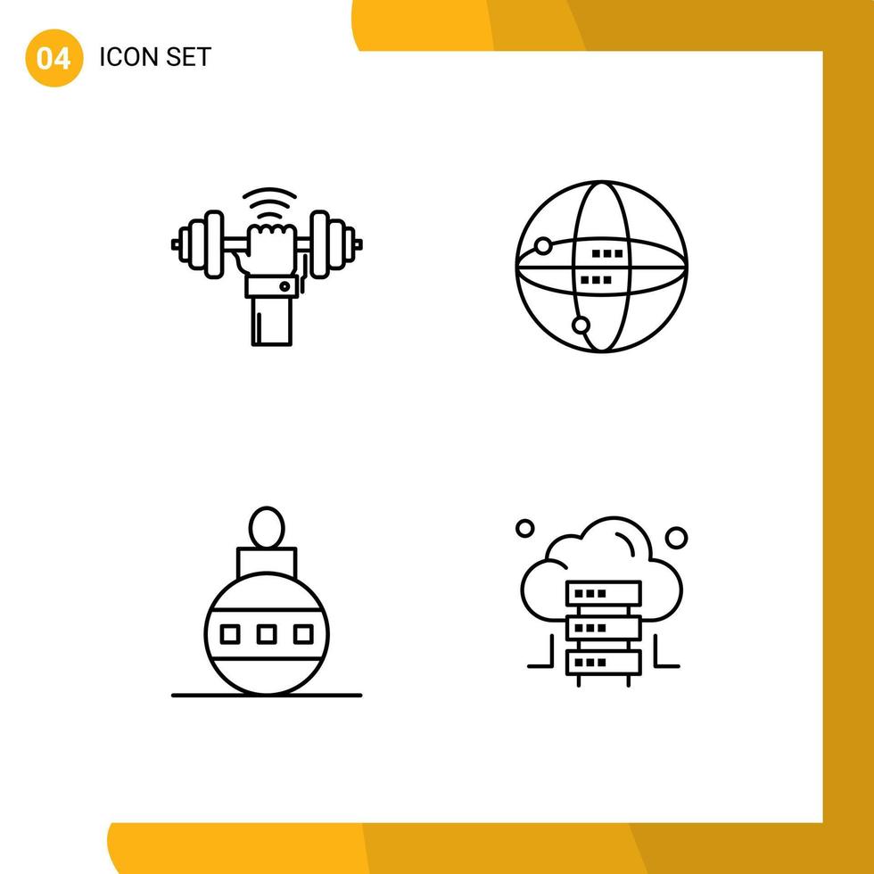 Stock Vector Icon Pack of 4 Line Signs and Symbols for dumbbell christmas power internet globe Editable Vector Design Elements