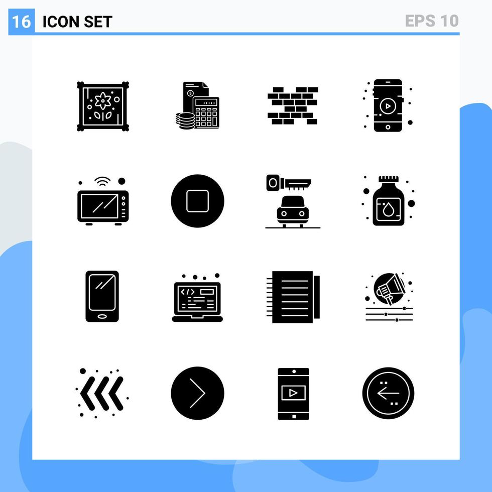 Modern 16 solid style icons Glyph Symbols for general use Creative Solid Icon Sign Isolated on White Background 16 Icons Pack Creative Black Icon vector background