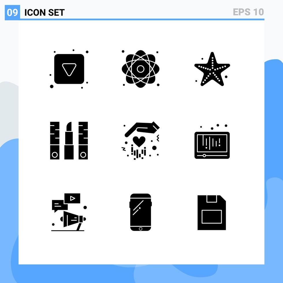 Set of 9 Modern UI Icons Symbols Signs for makeup cosmetics power beauty starfish Editable Vector Design Elements