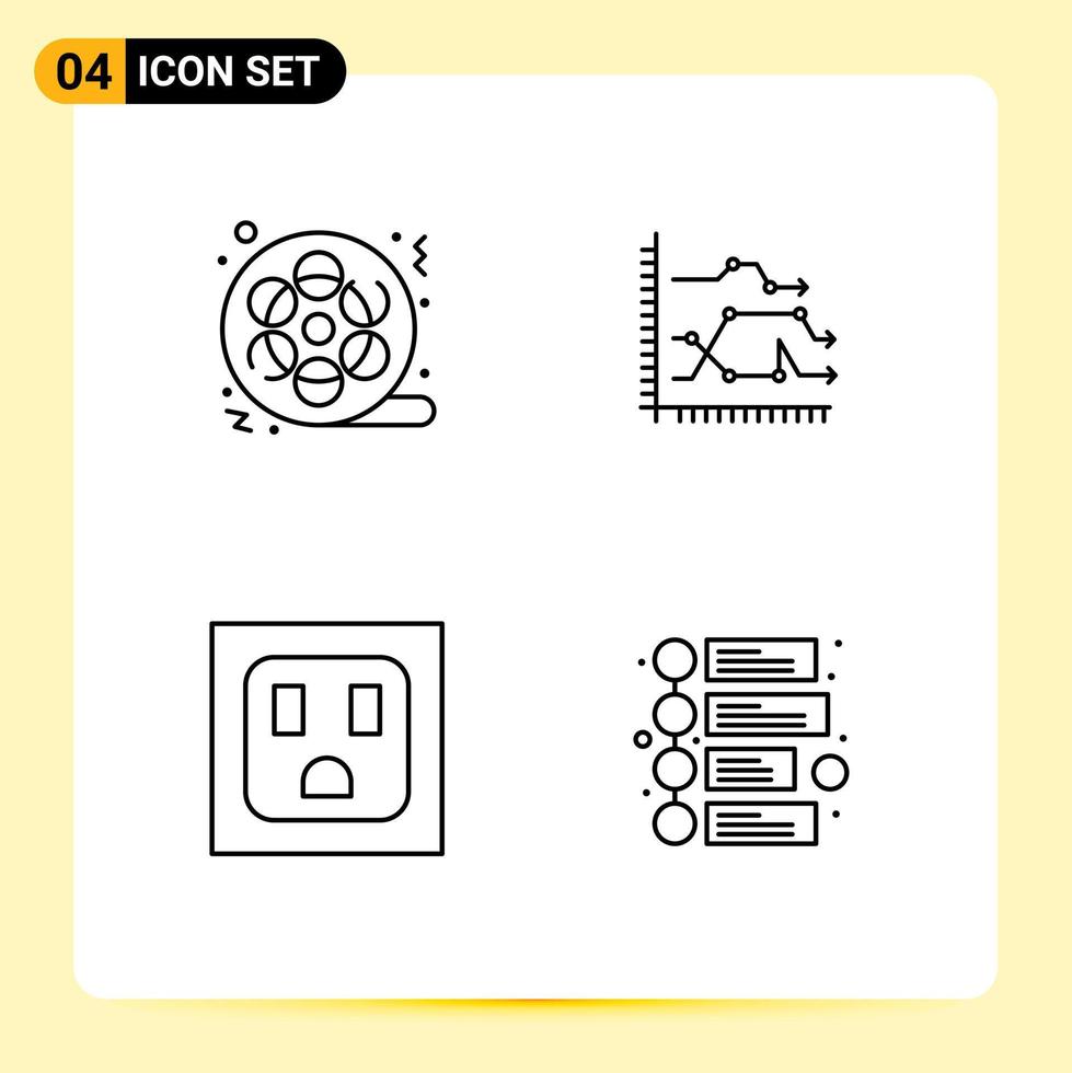 Line Pack of 4 Universal Symbols of film graph video business electric Editable Vector Design Elements