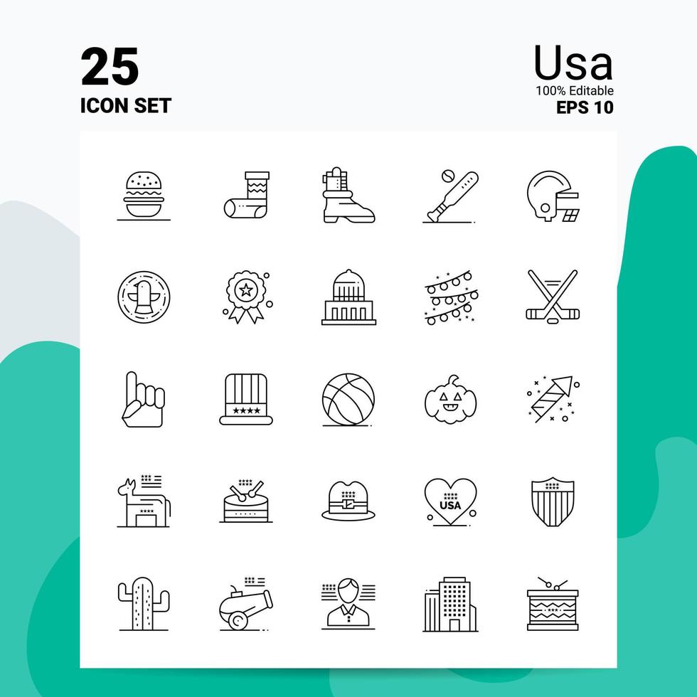25 conjunto de iconos de EE. UU. 100 archivos eps 10 editables concepto de logotipo de empresa ideas diseño de icono de línea vector