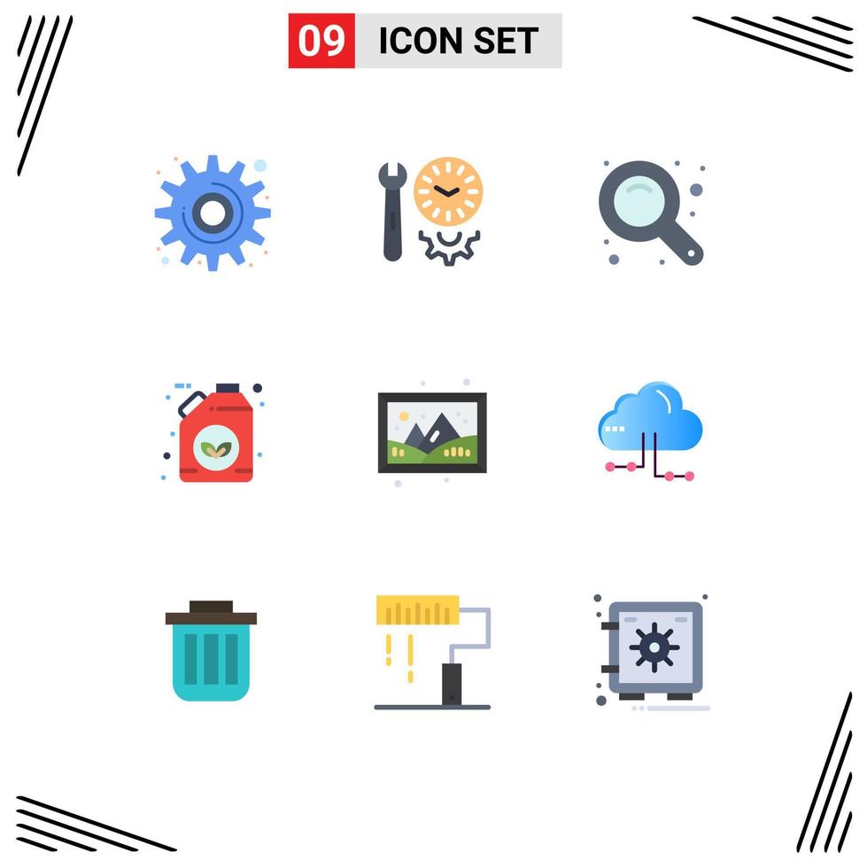 Set of 9 Modern UI Icons Symbols Signs for image gasoline tools ecology zoom tool Editable Vector Design Elements