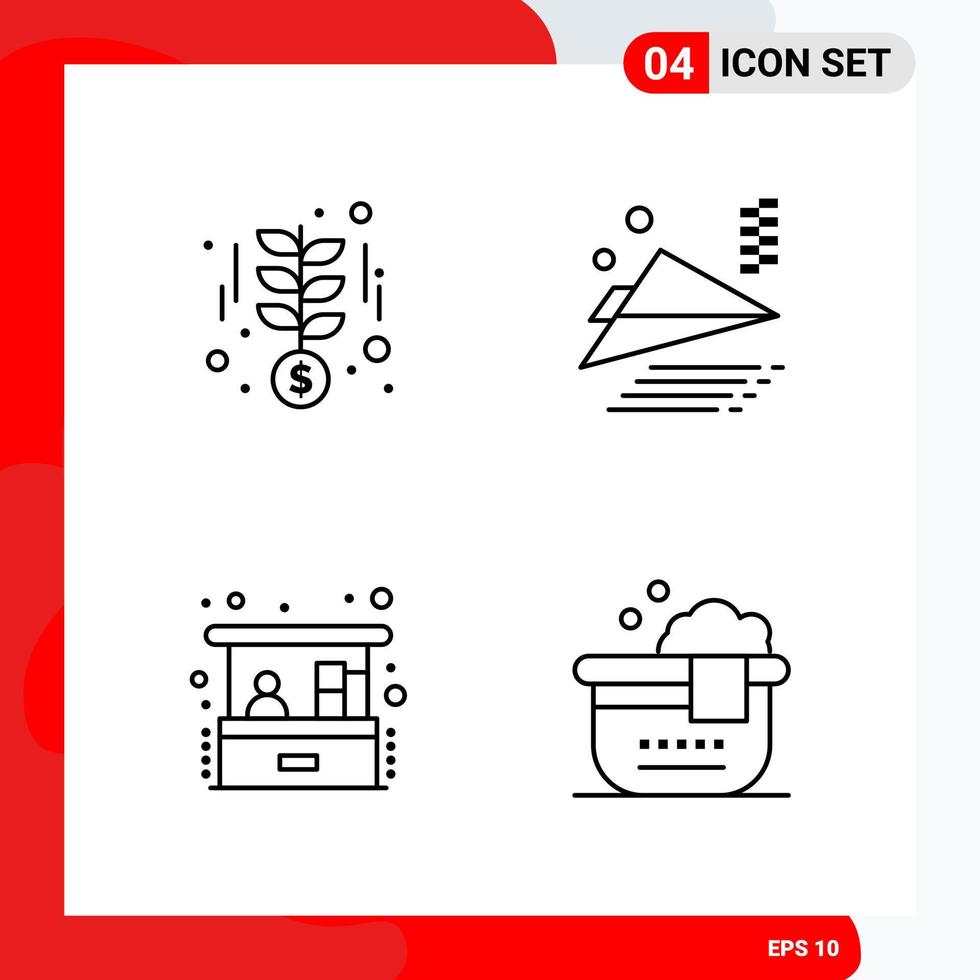 Creative Set of 4 Universal Outline Icons isolated on White Background Creative Black Icon vector background