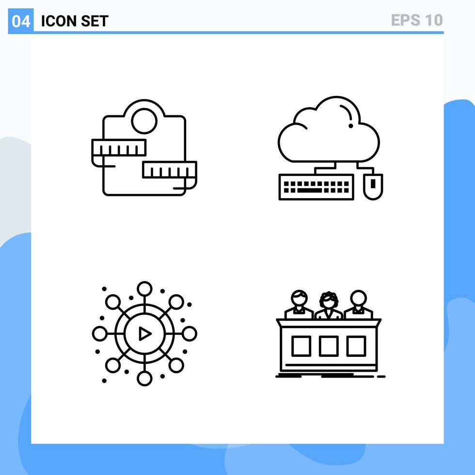 Modern 4 Line style icons Outline Symbols for general use Creative Line Icon Sign Isolated on White Background 4 Icons Pack Creative Black Icon vector background