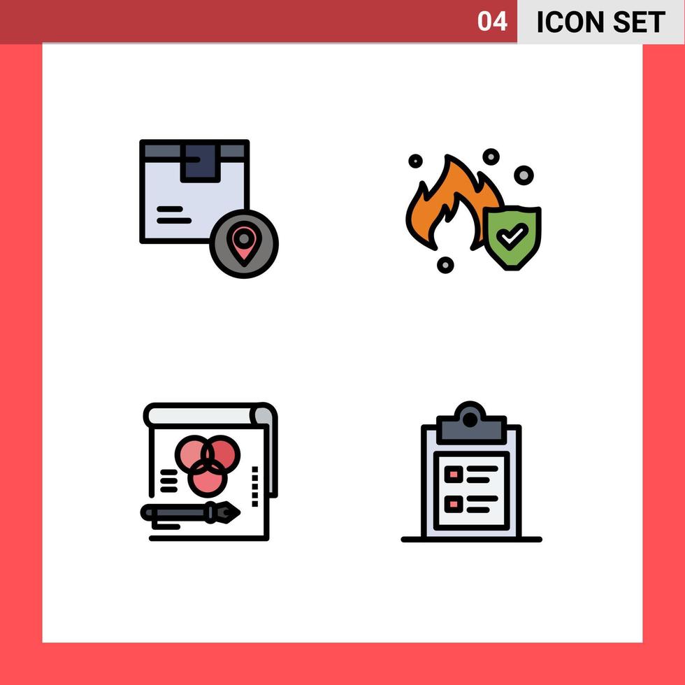 User Interface Pack of 4 Basic Filledline Flat Colors of box card placeholder insurance pen Editable Vector Design Elements