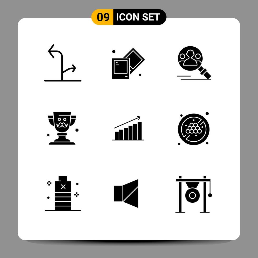 Modern Set of 9 Solid Glyphs Pictograph of analytics analysis profile fathers day dad Editable Vector Design Elements