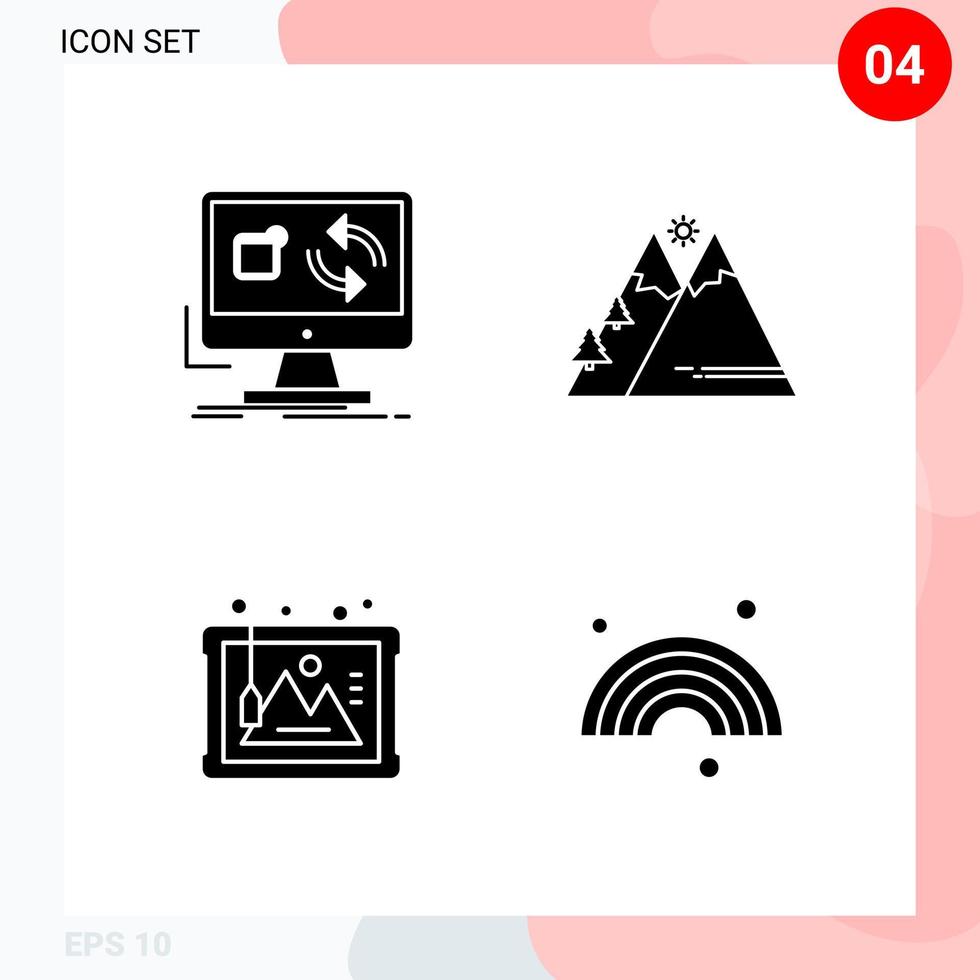 Vector Pack of 4 Icons in Solid Style Creative Glyph Pack isolated on White Background for Web and Mobile Creative Black Icon vector background