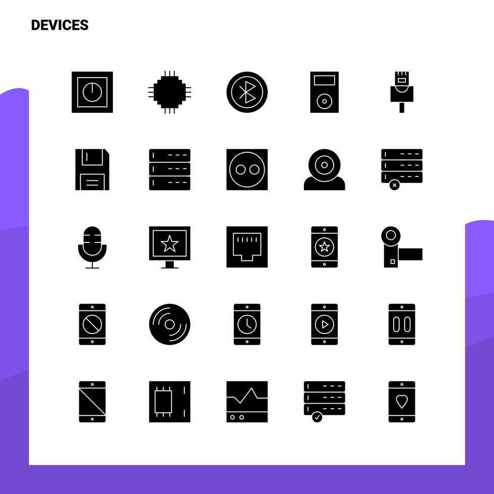 conjunto de iconos de 25 dispositivos plantilla de ilustración de vector de icono de glifo sólido para ideas web y móviles para empresa comercial