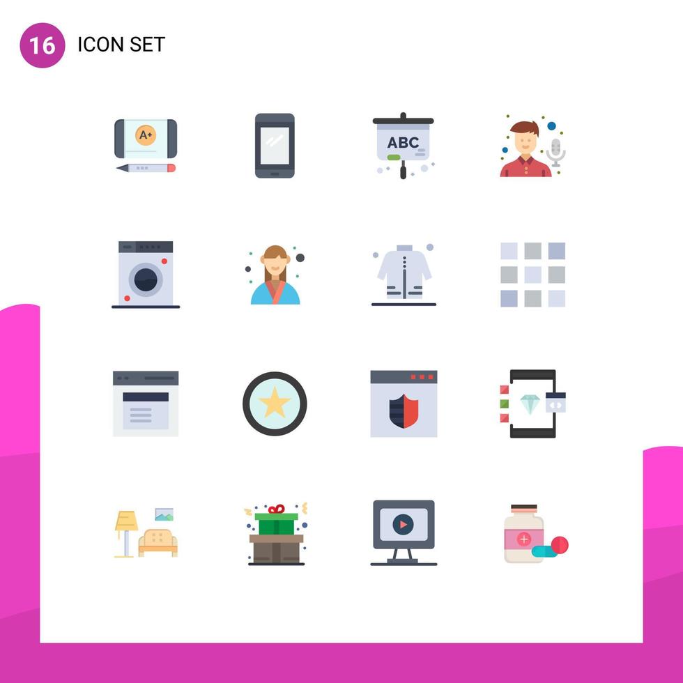 16 Universal Flat Colors Set for Web and Mobile Applications machine clean projector recorder mic Editable Pack of Creative Vector Design Elements