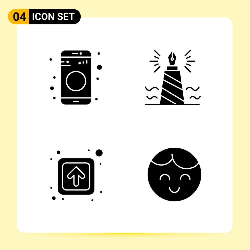 4 Creative Icons for Modern website design and responsive mobile apps 4 Glyph Symbols Signs on White Background 4 Icon Pack Creative Black Icon vector background