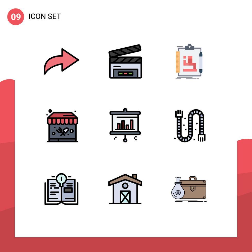 9 Filledline Flat Color concept for Websites Mobile and Apps construction projector scheme bar park Editable Vector Design Elements