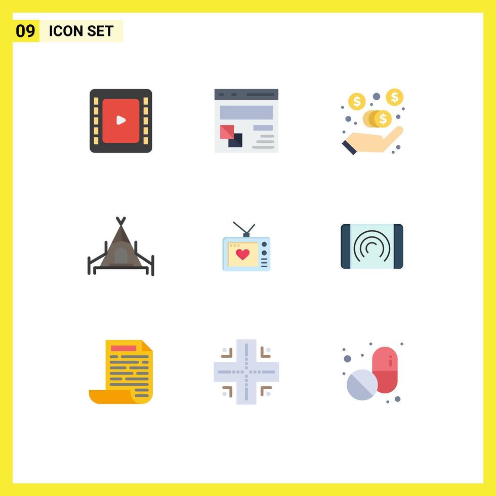 Pictogram Set of 9 Simple Flat Colors of movie love commission television nature Editable Vector Design Elements