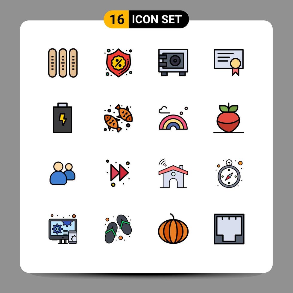 Mobile Interface Flat Color Filled Line Set of 16 Pictograms of charge education sale diploma locker Editable Creative Vector Design Elements