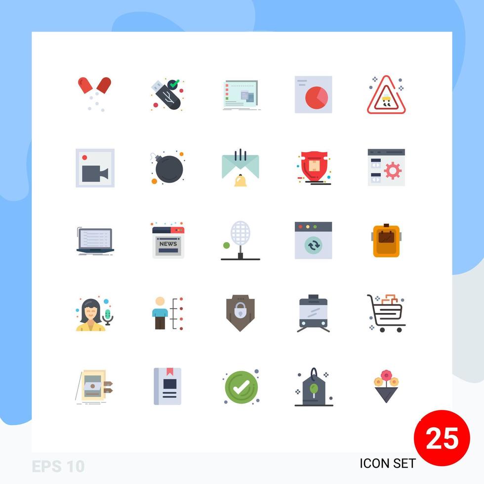 Modern Set of 25 Flat Colors Pictograph of road wireframe window pie program Editable Vector Design Elements