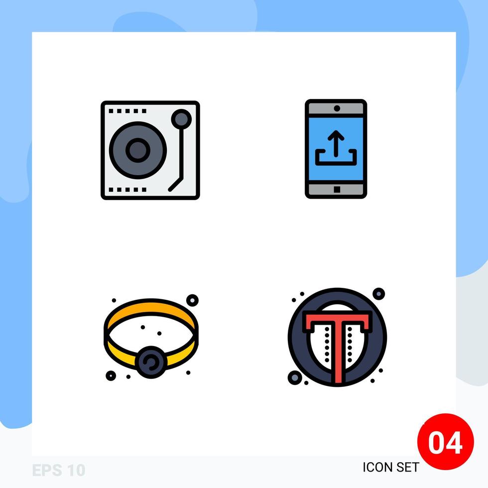 Set of 4 Modern UI Icons Symbols Signs for audio bracelet player mobile application jewel Editable Vector Design Elements