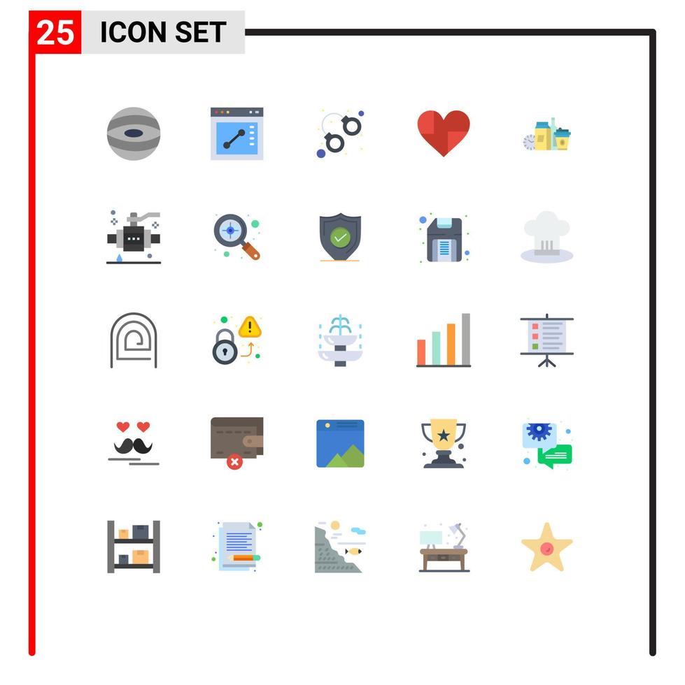 Modern Set of 25 Flat Colors and symbols such as milk food handcuff chocolate like Editable Vector Design Elements