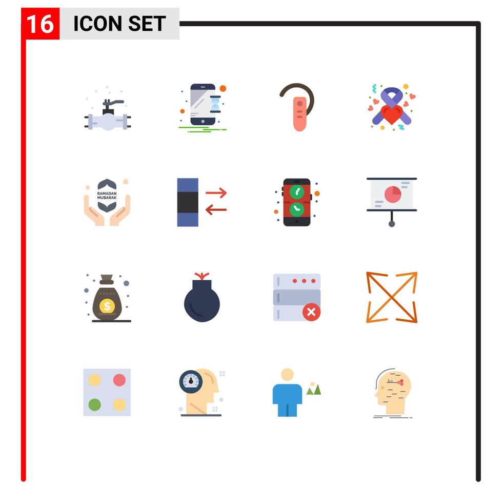 16 Flat Color concept for Websites Mobile and Apps pray heart accessory health headset Editable Pack of Creative Vector Design Elements