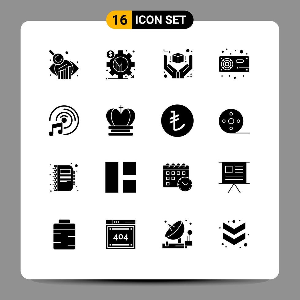 Universal Icon Symbols Group of 16 Modern Solid Glyphs of vga hardware great fan product Editable Vector Design Elements