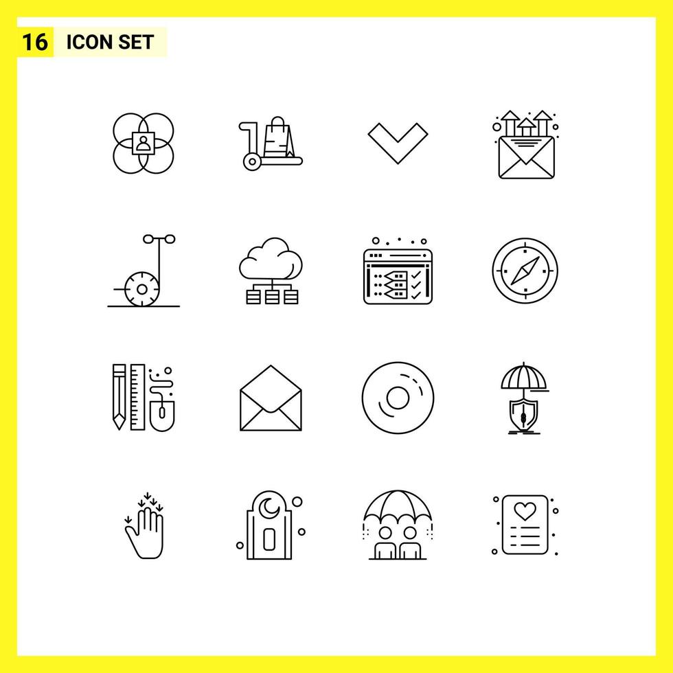 Pack of 16 Modern Outlines Signs and Symbols for Web Print Media such as scooter promotion shop marketing back Editable Vector Design Elements