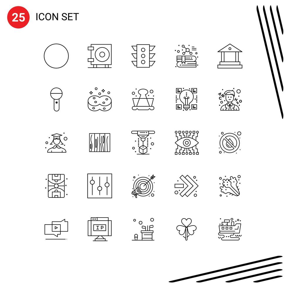 Pack of 25 Modern Lines Signs and Symbols for Web Print Media such as media banking navigation bank education Editable Vector Design Elements