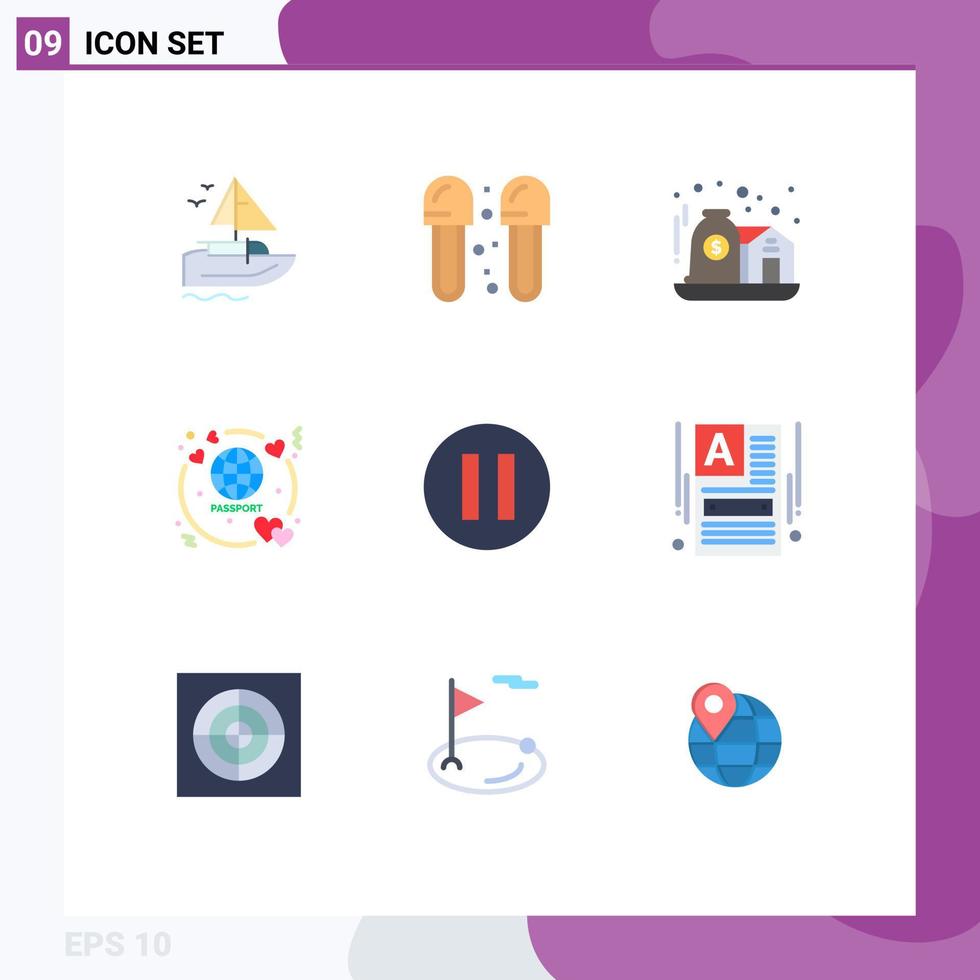 9 Thematic Vector Flat Colors and Editable Symbols of multimedia ticket slippers passport care Editable Vector Design Elements