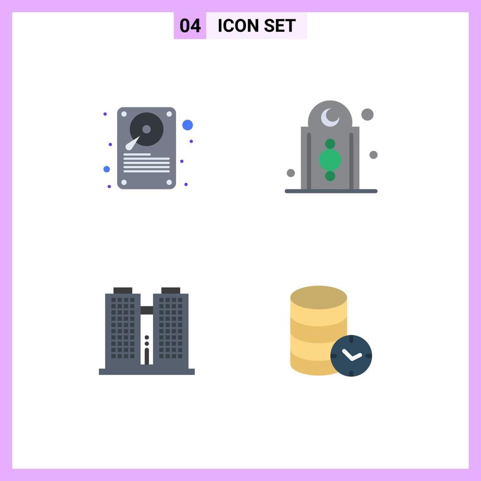 Group of 4 Modern Flat Icons Set for data building storage islam place Editable Vector Design Elements